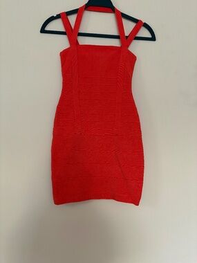 Red Bandage Bodycon Mini Dress - Crisscross Strap Detail